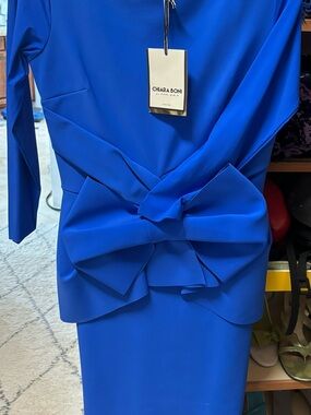 Chiara Boni Cobalt Blue Long Sleeve Dress with Bow Detail